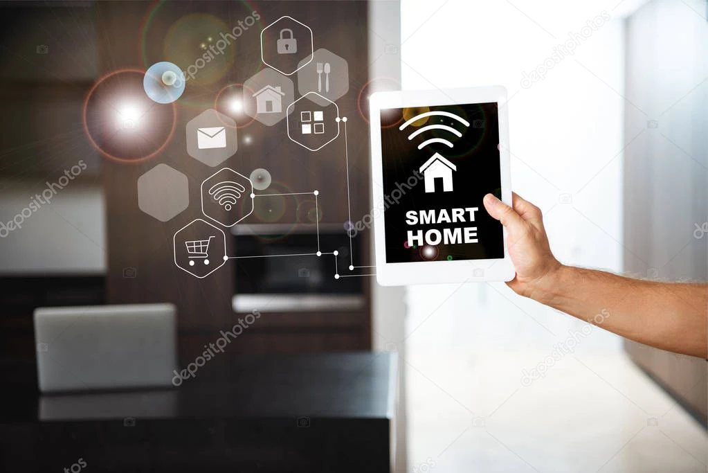 Person using a tablet to control smart home lighting and devices