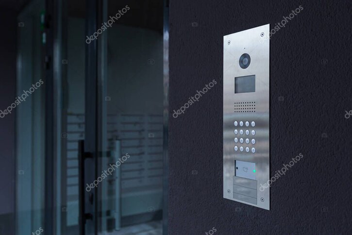 Apartment building video intercom panel at the entrance